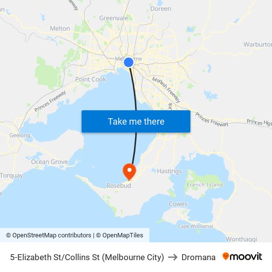 5-Elizabeth St/Collins St (Melbourne City) to Dromana map