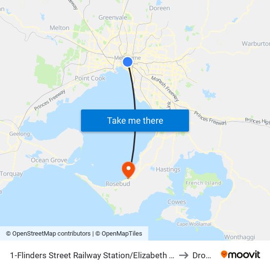 1-Flinders Street Railway Station/Elizabeth St (Melbourne City) to Dromana map