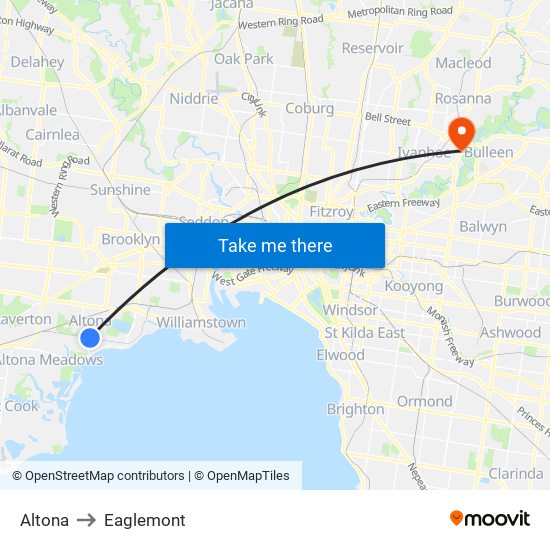 Altona to Eaglemont map