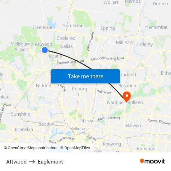 Attwood to Eaglemont map