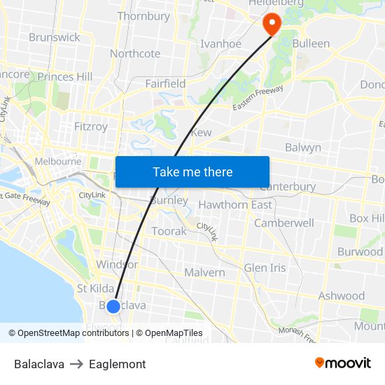 Balaclava to Eaglemont map