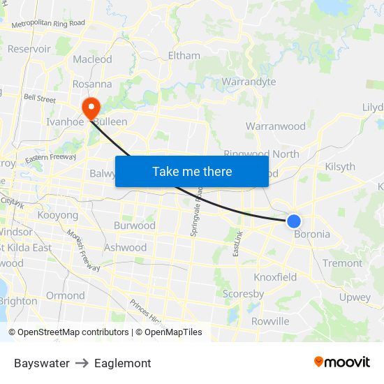 Bayswater to Eaglemont map