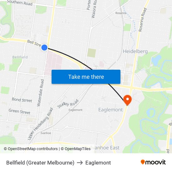 Bellfield (Greater Melbourne) to Eaglemont map