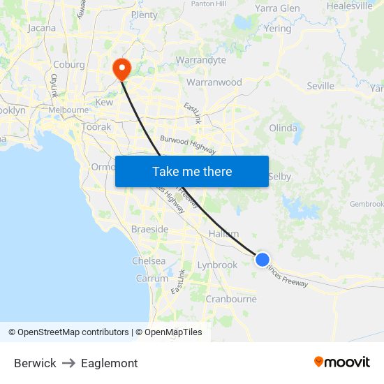 Berwick to Eaglemont map