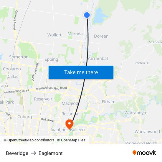 Beveridge to Eaglemont map