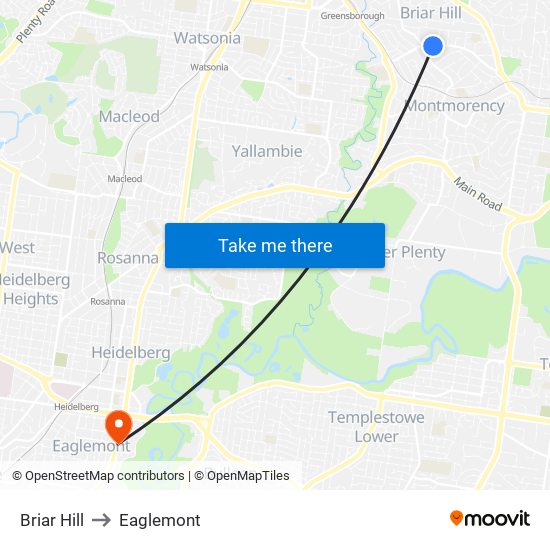 Briar Hill to Eaglemont map