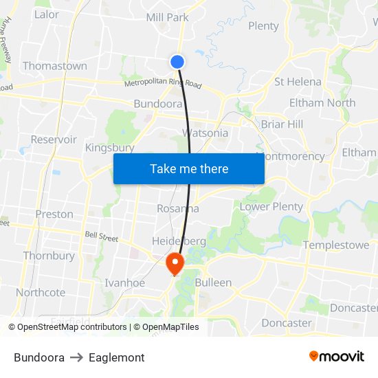 Bundoora to Eaglemont map