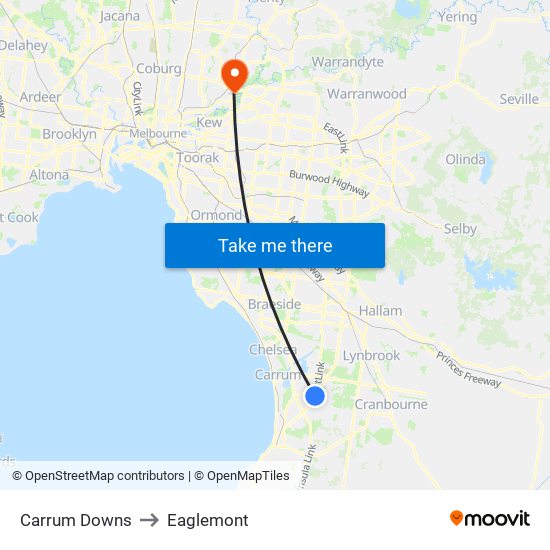 Carrum Downs to Eaglemont map