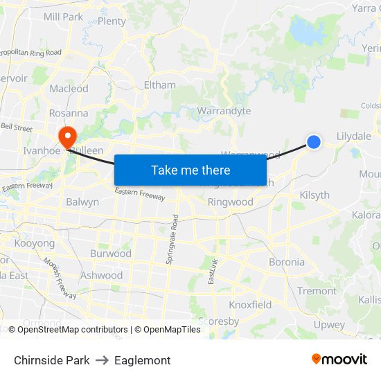 Chirnside Park to Eaglemont map