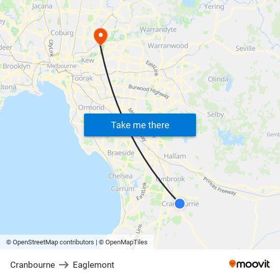 Cranbourne to Eaglemont map