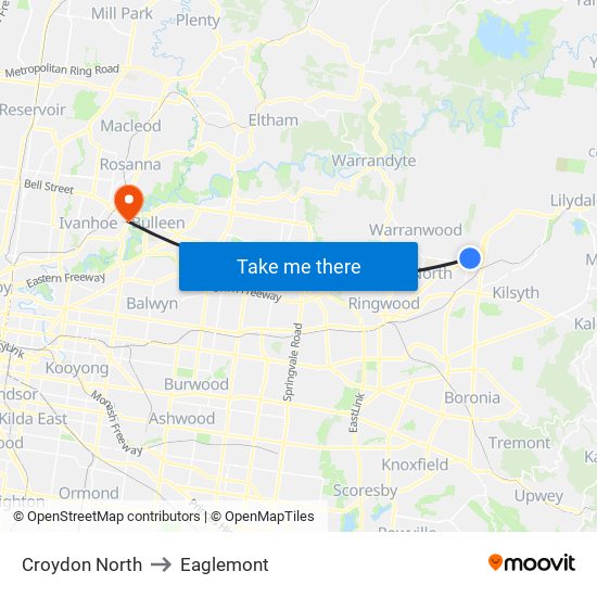 Croydon North to Eaglemont map