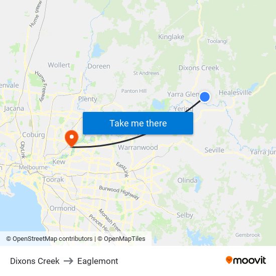 Dixons Creek to Eaglemont map