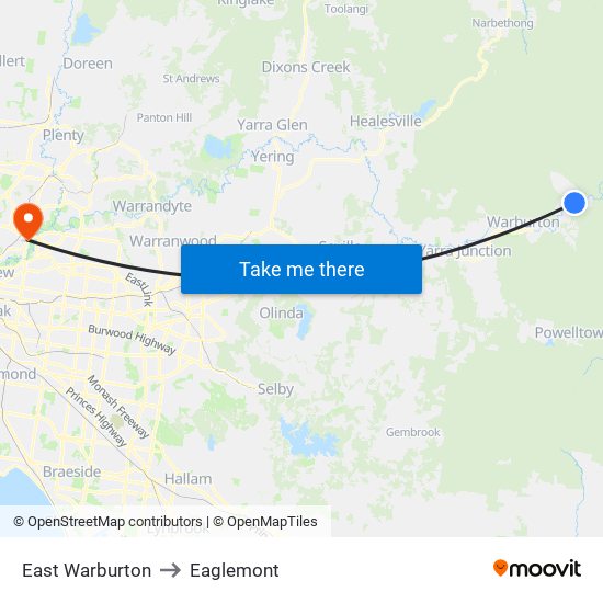 East Warburton to Eaglemont map