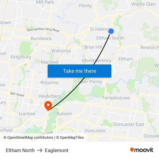 Eltham North to Eaglemont map