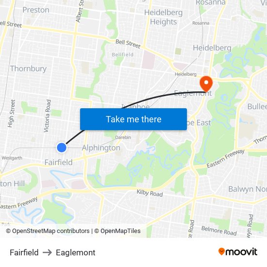 Fairfield to Eaglemont map