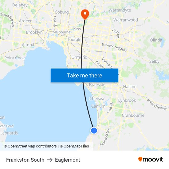 Frankston South to Eaglemont map