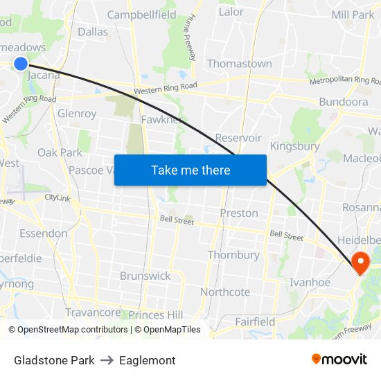 Gladstone Park to Eaglemont map