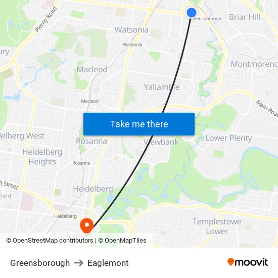 Greensborough to Eaglemont map