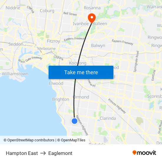 Hampton East to Eaglemont map