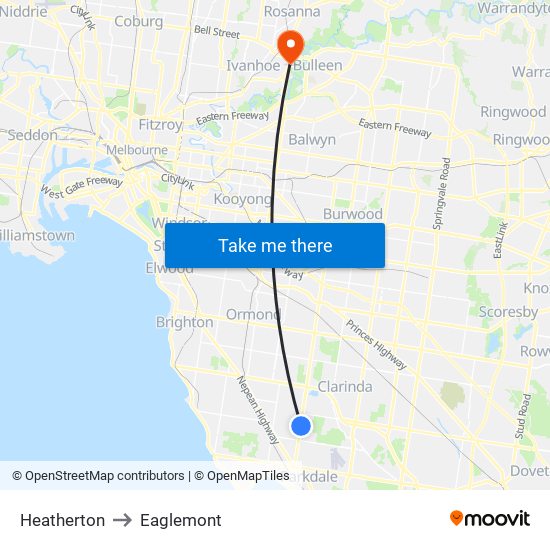 Heatherton to Eaglemont map