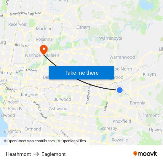 Heathmont to Eaglemont map