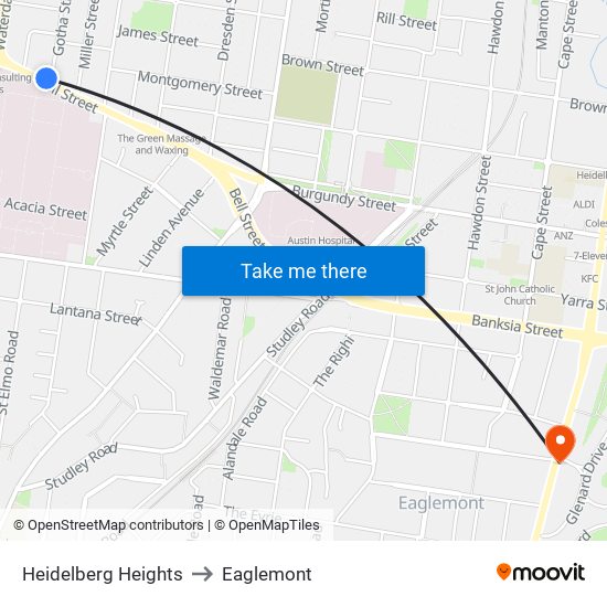 Heidelberg Heights to Eaglemont map