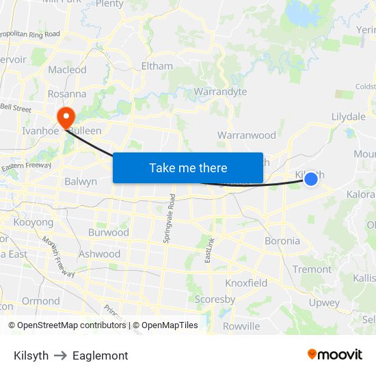 Kilsyth to Eaglemont map