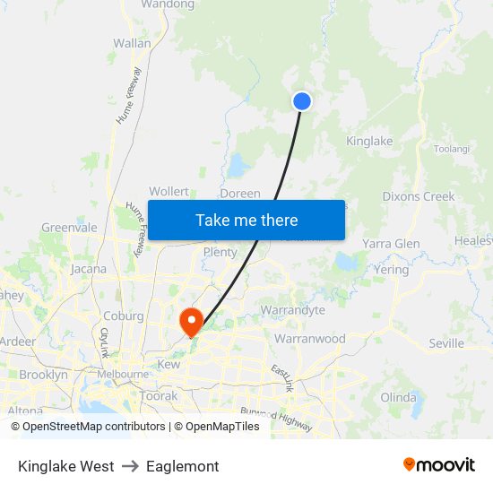 Kinglake West to Eaglemont map