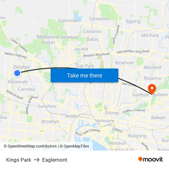 Kings Park to Eaglemont map