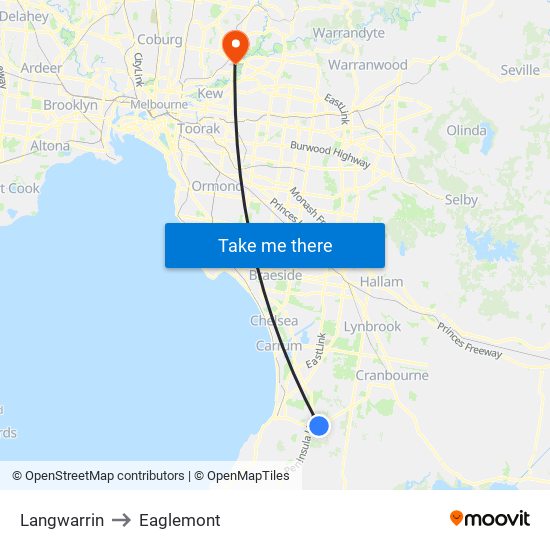 Langwarrin to Eaglemont map