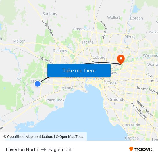 Laverton North to Eaglemont map