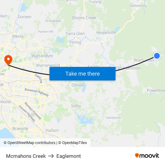 Mcmahons Creek to Eaglemont map