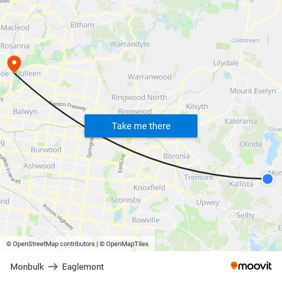 Monbulk to Eaglemont map