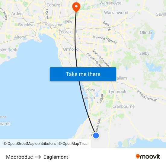 Moorooduc to Eaglemont map