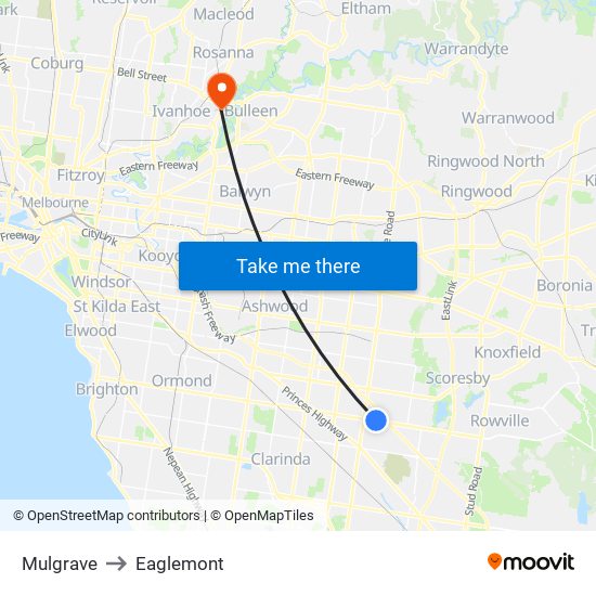 Mulgrave to Eaglemont map