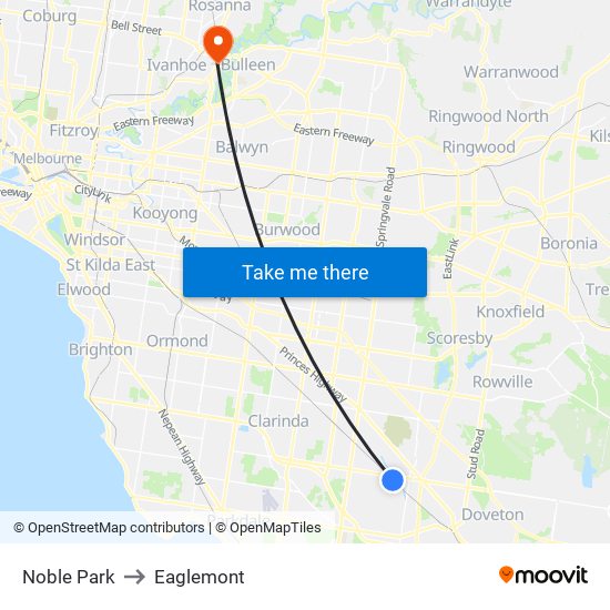 Noble Park to Eaglemont map