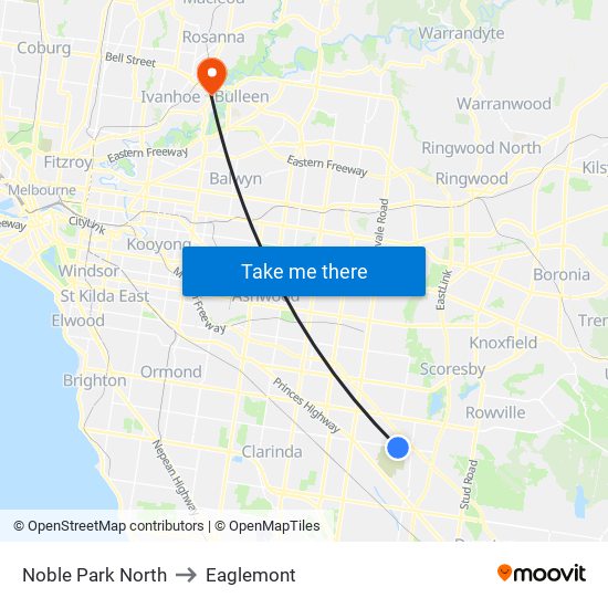 Noble Park North to Eaglemont map