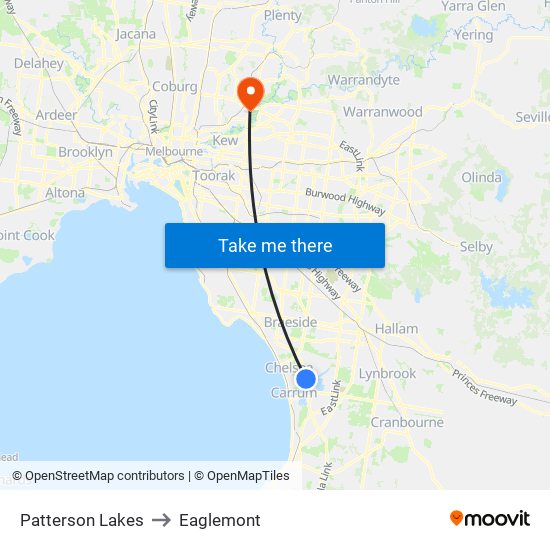 Patterson Lakes to Eaglemont map