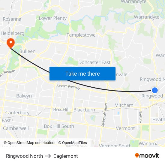 Ringwood North to Eaglemont map