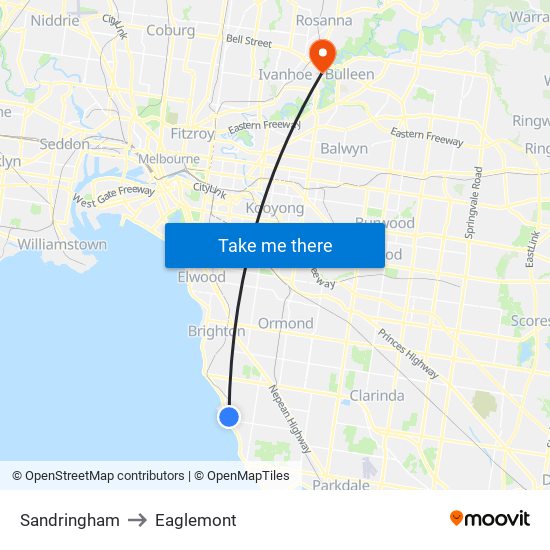 Sandringham to Eaglemont map