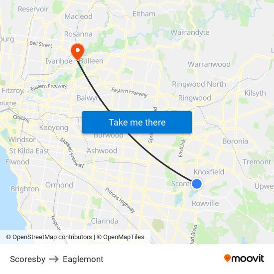 Scoresby to Eaglemont map