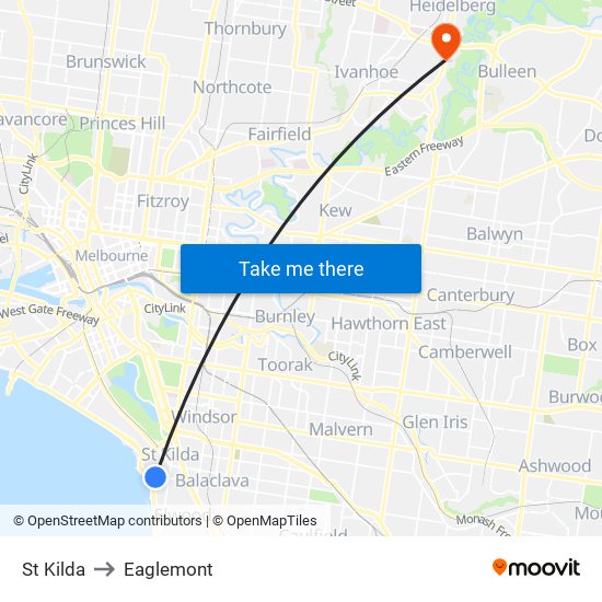 St Kilda to Eaglemont map