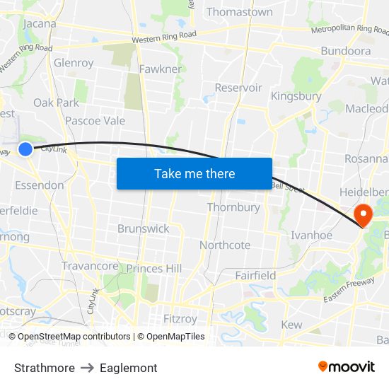 Strathmore to Eaglemont map