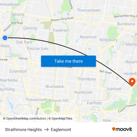 Strathmore Heights to Eaglemont map