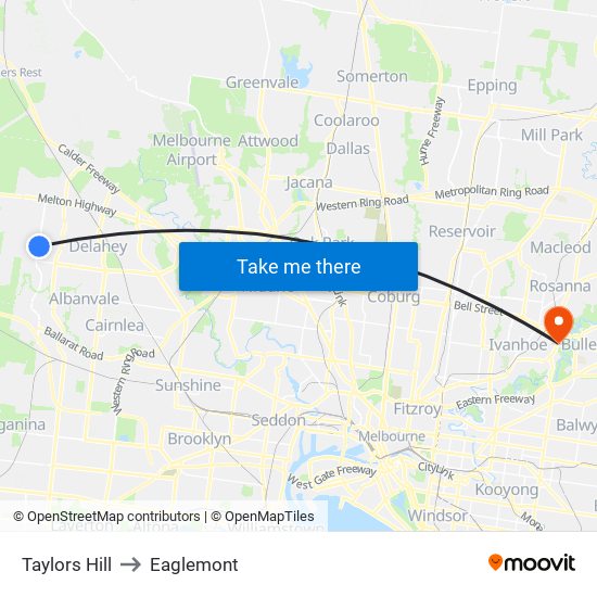 Taylors Hill to Eaglemont map