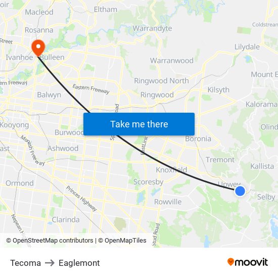 Tecoma to Eaglemont map