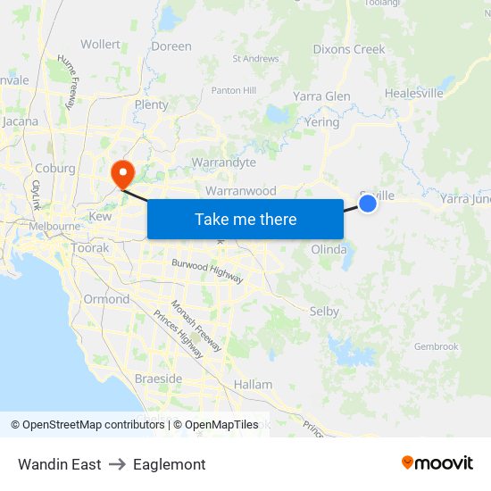 Wandin East to Eaglemont map