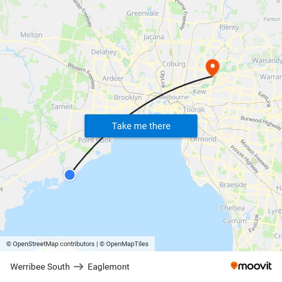 Werribee South to Eaglemont map