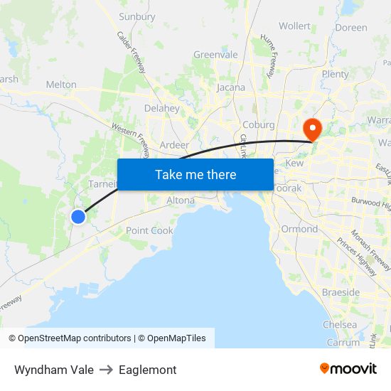 Wyndham Vale to Eaglemont map