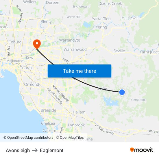 Avonsleigh to Eaglemont map